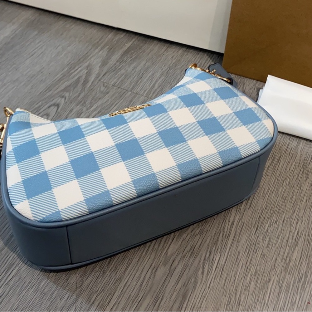 Coach Light Blue Gingham Shoulder Bag with Gold Hardware - Picture 2 of 7